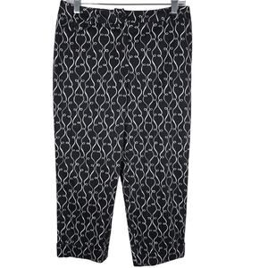 Talbots Petite Black White Aztec Design Women's Rolled Cuff Capri Pants 10P
